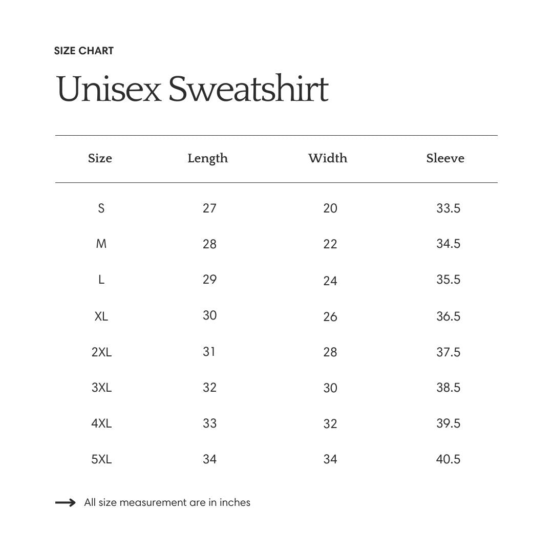 a table with measurements for different types of sweats