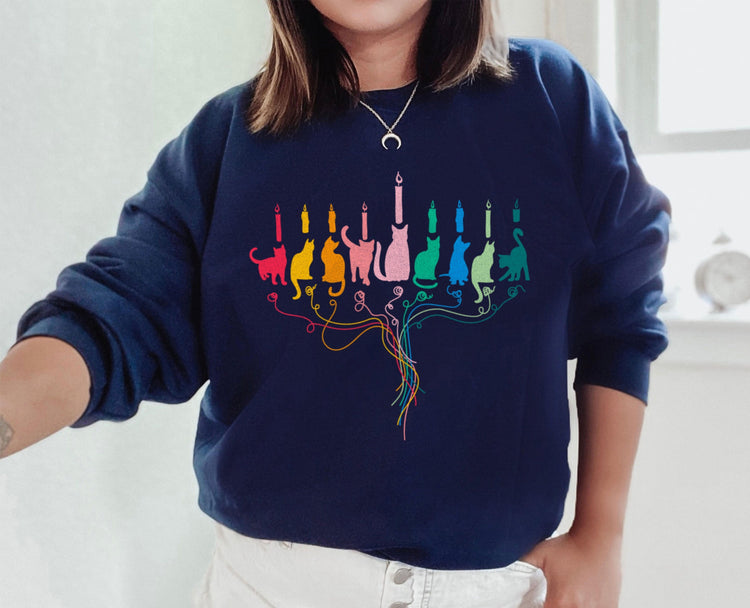 Cat Menorah Hanukkah Sweatshirt