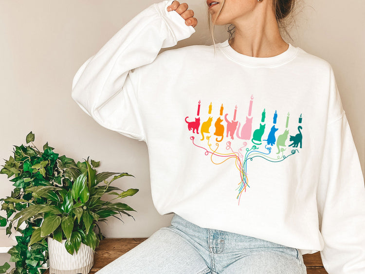 Cat Menorah Hanukkah Sweatshirt