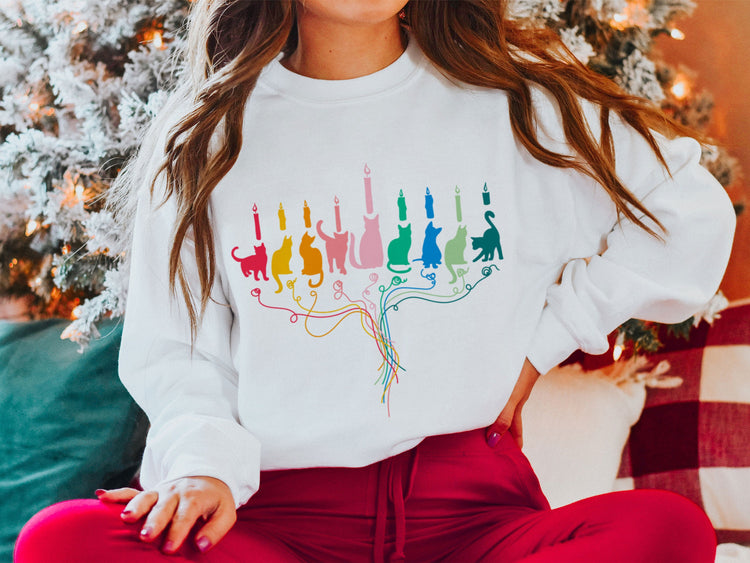 Cat Menorah Hanukkah Sweatshirt