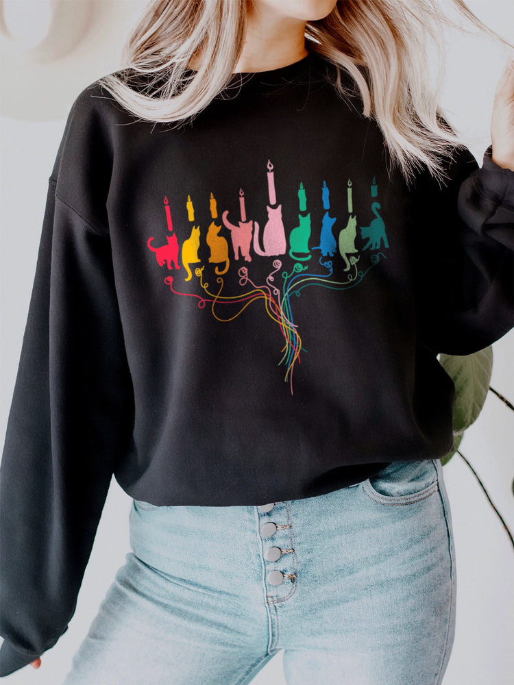 Cat Menorah Hanukkah Sweatshirt