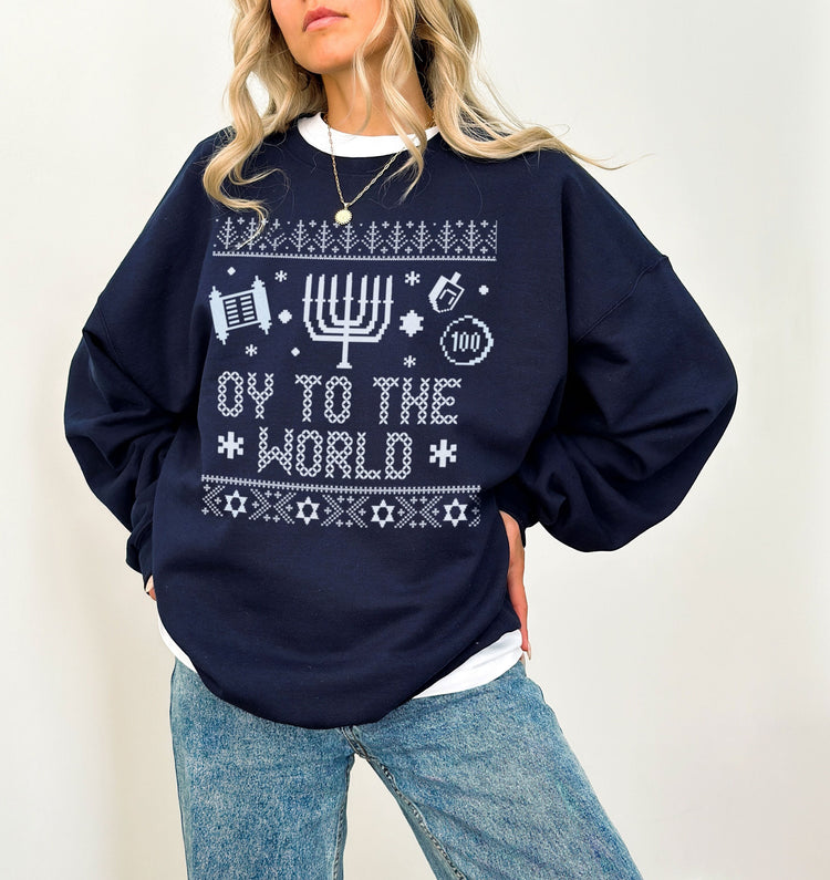 Hanukkah Ugly Sweatshirt Oy To The World