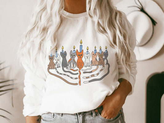 Cat Menorah Hanukkah Sweatshirt