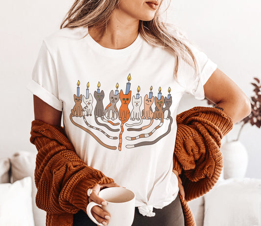 Cat Menorah Hanukkah T-Shirt