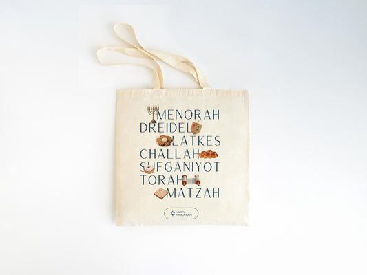 Hanukkah Dreidel Menorah Challah Tote Bag