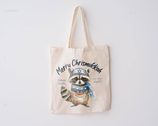 Merry Chrismukkah Racoon Tote Bag